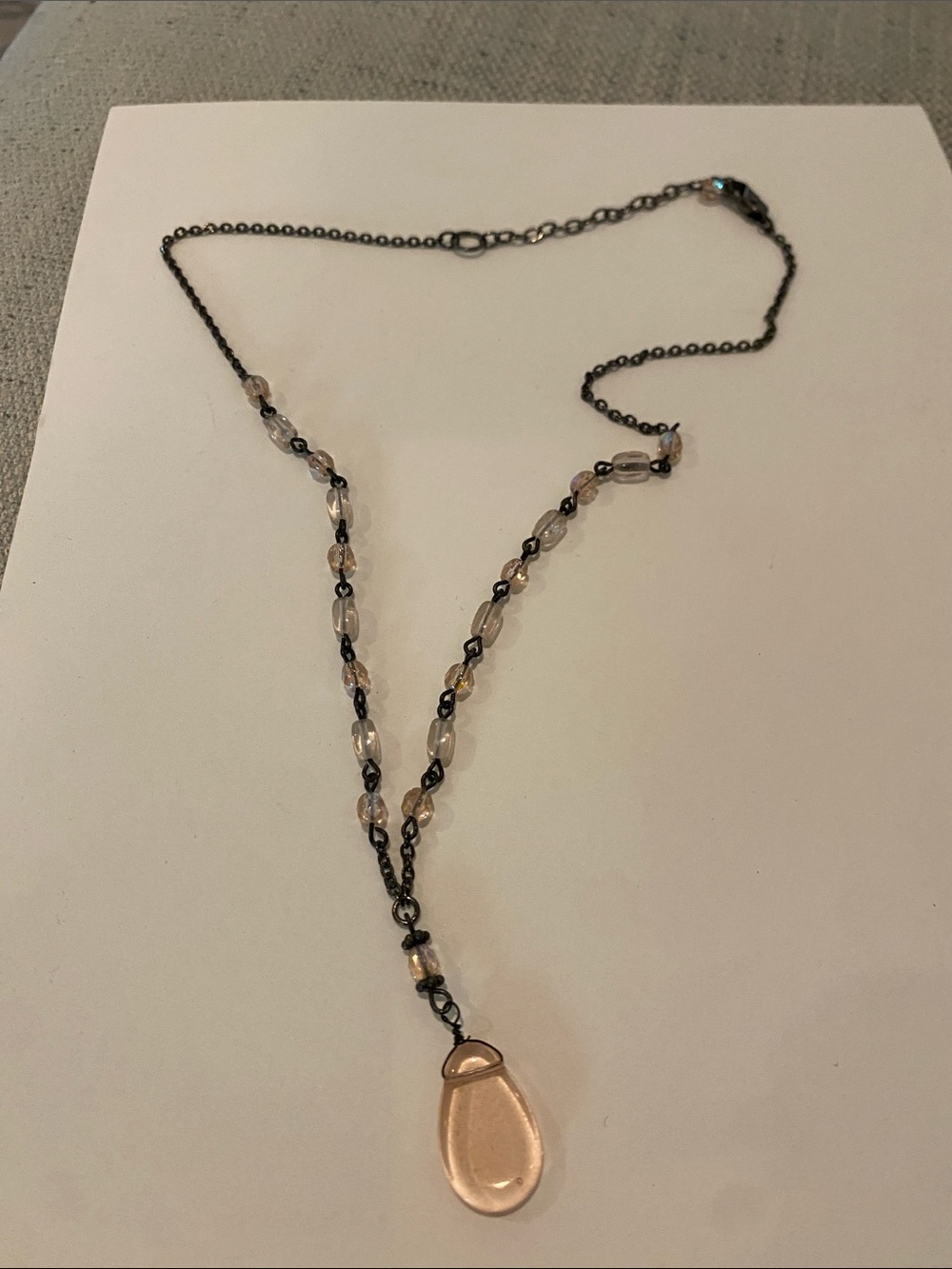 Rosewater Glass Teardrop Pendant Necklace - Unbranded